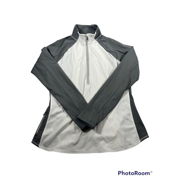 Athleta quarter zip large white‎ and gray running wild - Picture 1 of 11
